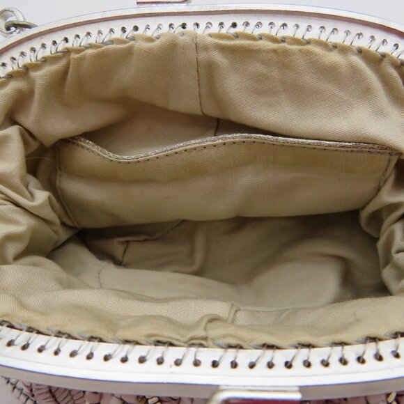 Women Handheld Chain Strap KissLock Purse White Gold Metal Mesh Mini Evening Bag - Picture 8 of 14